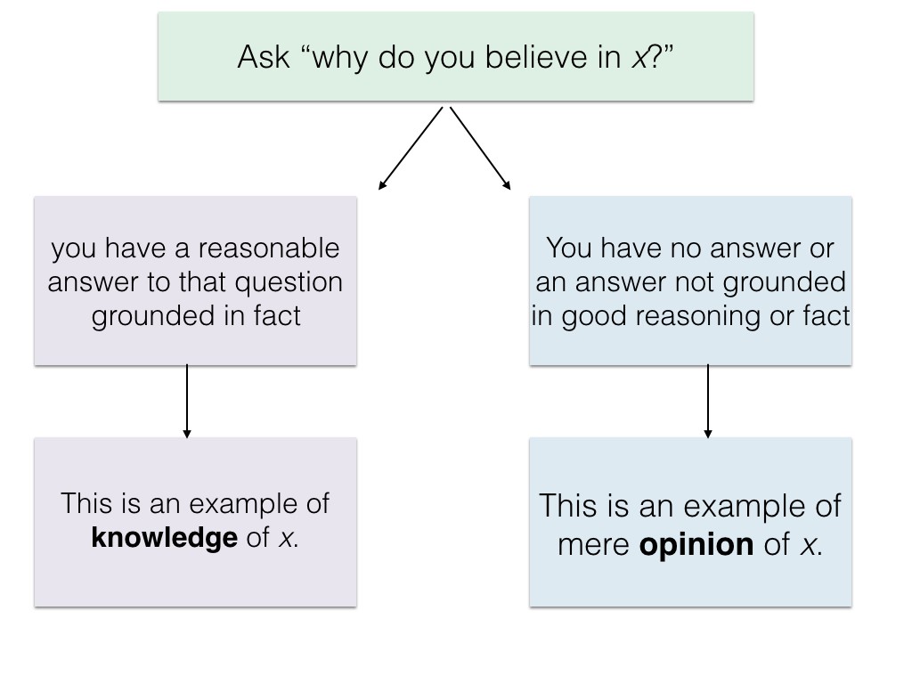 Flow chart which distinguishes knowledge from opinion. First ask 