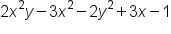 2 x squared y minus 3 x squared minus 2 y squared plus 3 x minus 1