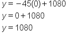 table attributes columnalign left end attributes row cell y equals negative 45 left parenthesis 0 right parenthesis plus 1080 end cell row cell y equals 0 plus 1080 end cell row cell y equals 1080 end cell end table