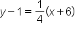y minus 1 equals 1 fourth open parentheses x plus 6 close parentheses