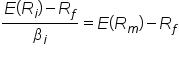 fraction numerator E open parentheses R subscript i close parentheses minus R subscript f over denominator beta subscript i end fraction equals E open parentheses R subscript m close parentheses minus R subscript f