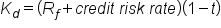 K subscript d equals left parenthesis R subscript f plus c r e d i t space r i s k space r a t e right parenthesis left parenthesis 1 minus t right parenthesis